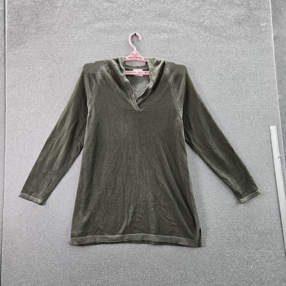 J‎ Jill Women Sweater M Green Tunic Long Sleeve Hooded Pullover